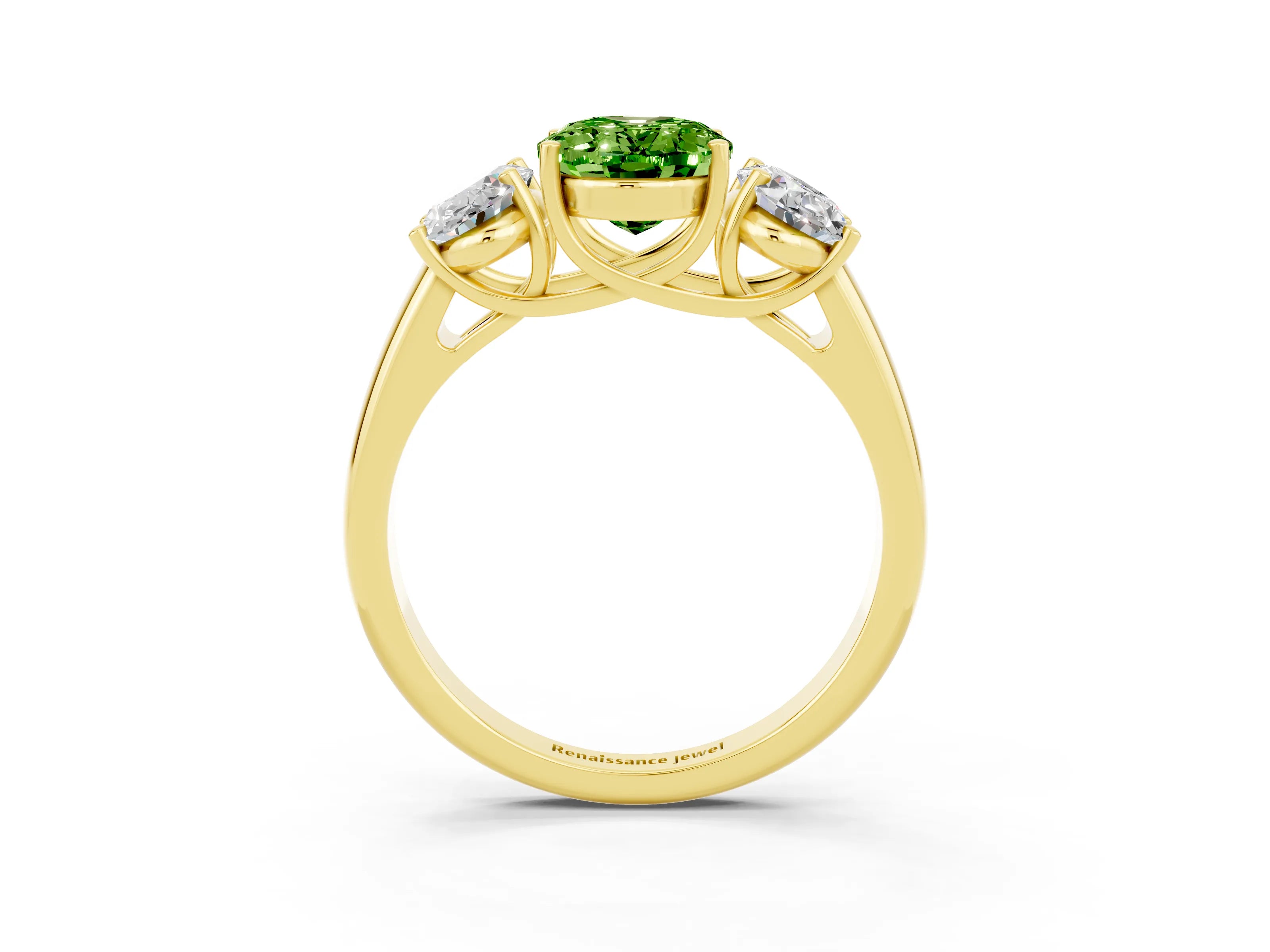 Yellow gold Three-Stone Oval Cut Peridot Engagement Ring with Prong Setting_3