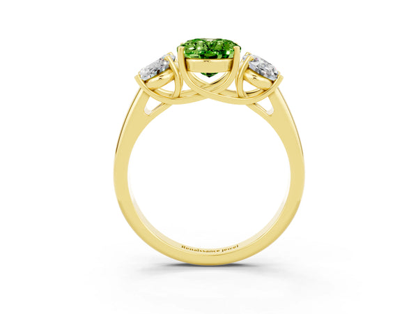 Yellow gold Three-Stone Oval Cut Peridot Engagement Ring with Prong Setting