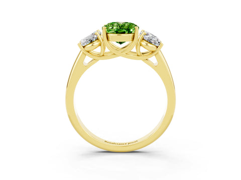 Yellow gold Three-Stone Oval Cut Peridot Engagement Ring with Prong Setting_3
