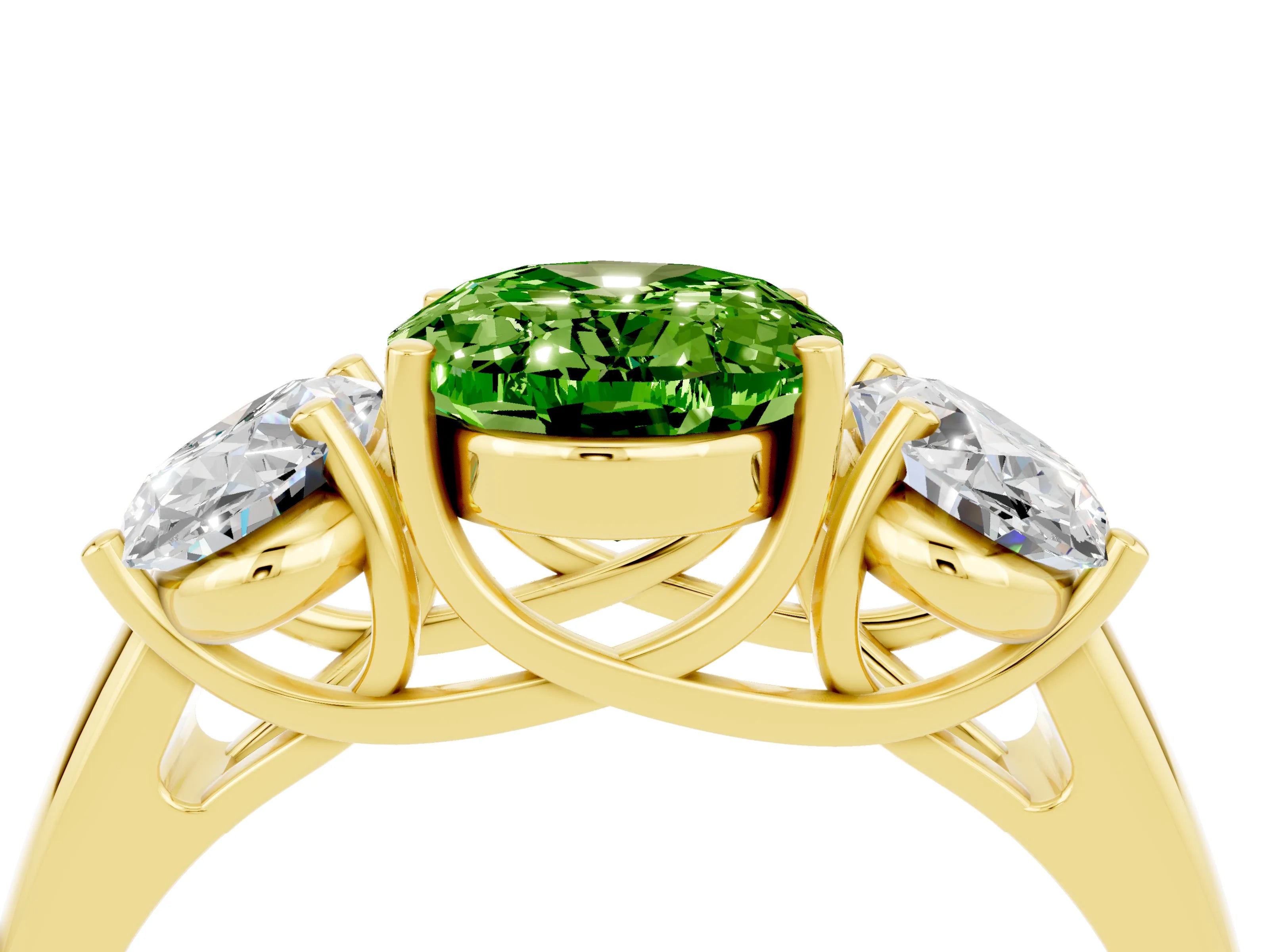 Yellow gold Three-Stone Oval Cut Peridot Engagement Ring with Prong Setting_4