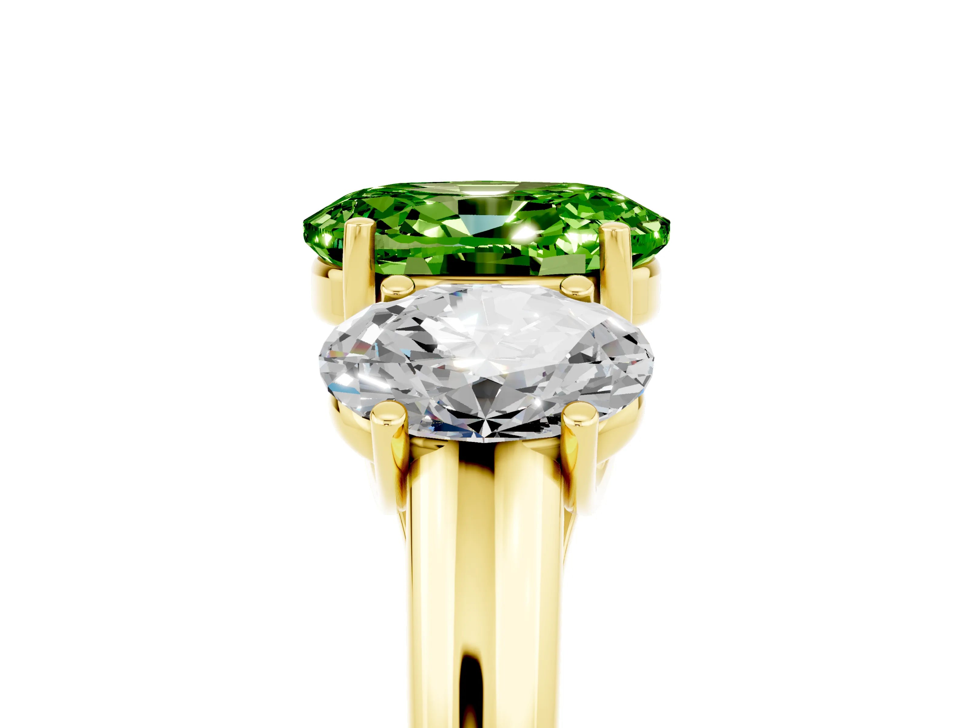 Yellow gold Three-Stone Oval Cut Peridot Engagement Ring with Prong Setting_5