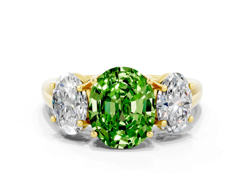 Yellow gold Three-Stone Oval Cut Peridot Engagement Ring with Prong Setting