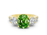 Yellow gold Three-Stone Oval Cut Peridot Pavé Band with Four-Prong Setting