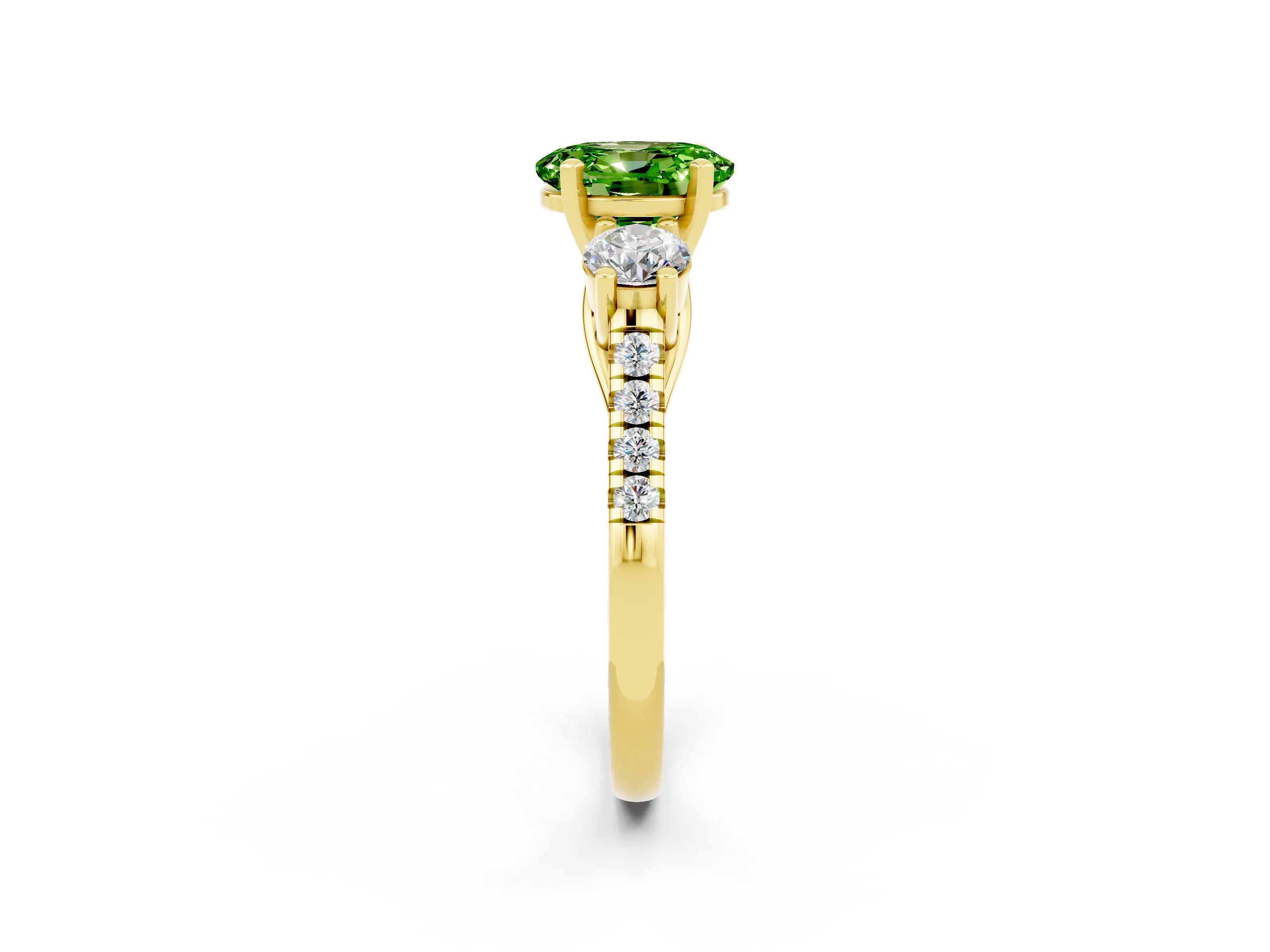 Yellow gold Three-Stone Oval Cut Peridot Pavé Band with Four-Prong Setting_2