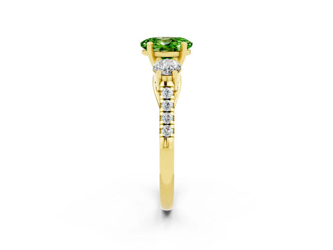 Yellow gold Three-Stone Oval Cut Peridot Pavé Band with Four-Prong Setting_2