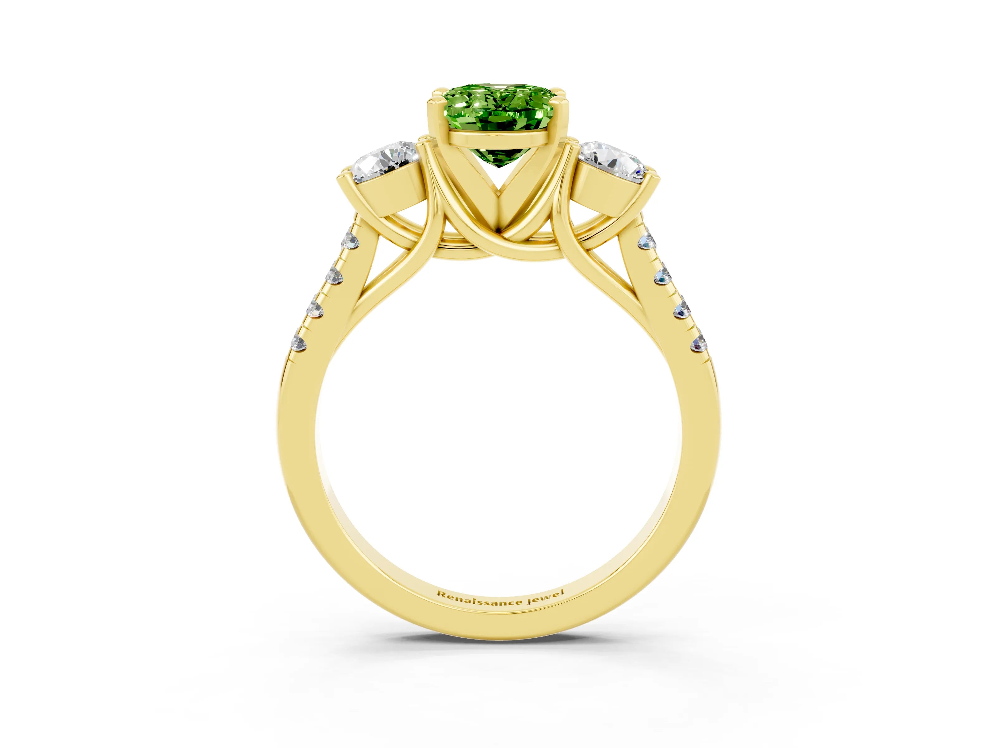 Yellow gold Three-Stone Oval Cut Peridot Pavé Band with Four-Prong Setting_3