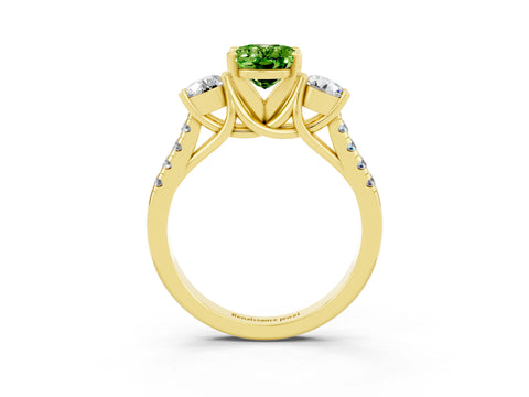 Yellow gold Three-Stone Oval Cut Peridot Pavé Band with Four-Prong Setting_3