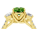 Yellow gold Three-Stone Oval Cut Peridot Pavé Band with Four-Prong Setting_4