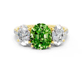 Yellow gold Three-Stone Oval Cut Peridot Ring with Pavé Band and Prong Setting_12