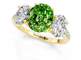 Yellow gold Three-Stone Oval Cut Peridot Ring with Pavé Band and Prong Setting_13