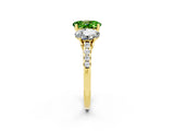Yellow gold Three-Stone Oval Cut Peridot Ring with Pavé Band and Prong Setting_14