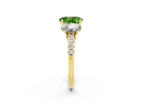 Yellow gold Three-Stone Oval Cut Peridot Ring with Pavé Band and Prong Setting_14