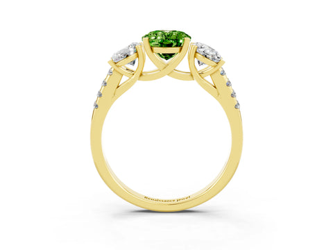 Yellow gold Three-Stone Oval Cut Peridot Ring with Pavé Band and Prong Setting_15