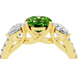 Yellow gold Three-Stone Oval Cut Peridot Ring with Pavé Band and Prong Setting_16