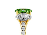Yellow gold Three-Stone Oval Cut Peridot Ring with Pavé Band and Prong Setting_17