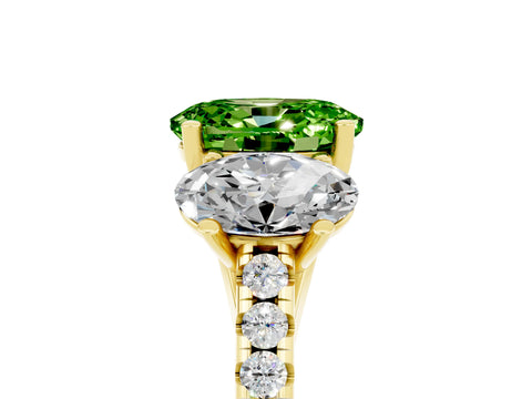 Yellow gold Three-Stone Oval Cut Peridot Ring with Pavé Band and Prong Setting_17
