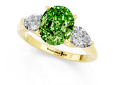 Yellow gold Three-Stone Oval Cut Peridot Ring with Pear Side Stones and Four-Prong Setting_1