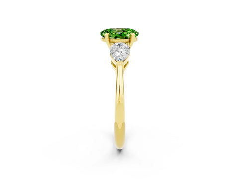 Yellow gold Three-Stone Oval Cut Peridot Ring with Pear Side Stones and Four-Prong Setting_2