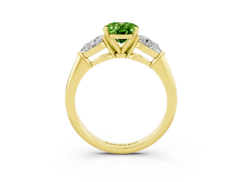 Yellow gold Three-Stone Oval Cut Peridot Ring with Pear Side Stones and Four-Prong Setting_3