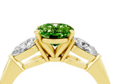 Yellow gold Three-Stone Oval Cut Peridot Ring with Pear Side Stones and Four-Prong Setting_4
