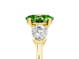 Yellow gold Three-Stone Oval Cut Peridot Ring with Pear Side Stones and Four-Prong Setting_5