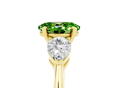 Yellow gold Three-Stone Oval Cut Peridot Ring with Pear Side Stones and Four-Prong Setting_5