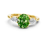 Yellow gold Three-Stone Oval Cut Peridot Ring with Pear  Side Stones in Four-Prong Setting_12
