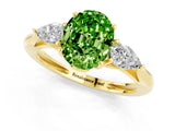 Yellow gold Three-Stone Oval Cut Peridot Ring with Pear  Side Stones in Four-Prong Setting_13