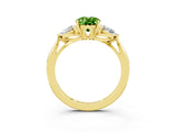 Yellow gold Three-Stone Oval Cut Peridot Ring with Pear  Side Stones in Four-Prong Setting_15