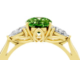 Yellow gold Three-Stone Oval Cut Peridot Ring with Pear  Side Stones in Four-Prong Setting_16