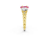 Yellow gold Three-Stone Oval Cut Pink Sapphire Braided Band Ring with Four-Prong Setting_38