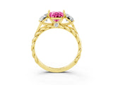 Yellow gold Three-Stone Oval Cut Pink Sapphire Braided Band Ring with Four-Prong Setting_39