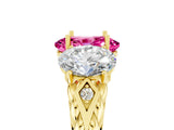 Yellow gold Three-Stone Oval Cut Pink Sapphire Braided Band Ring with Four-Prong Setting_41