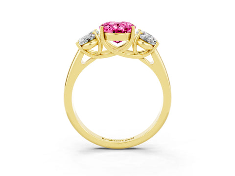 Yellow gold Three-Stone Oval Cut Pink Sapphire Engagement Ring with Prong Setting_3