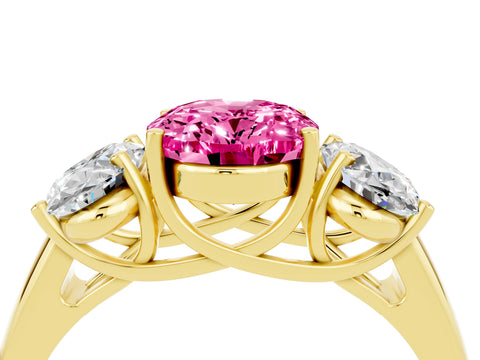 Yellow gold Three-Stone Oval Cut Pink Sapphire Engagement Ring with Prong Setting_4