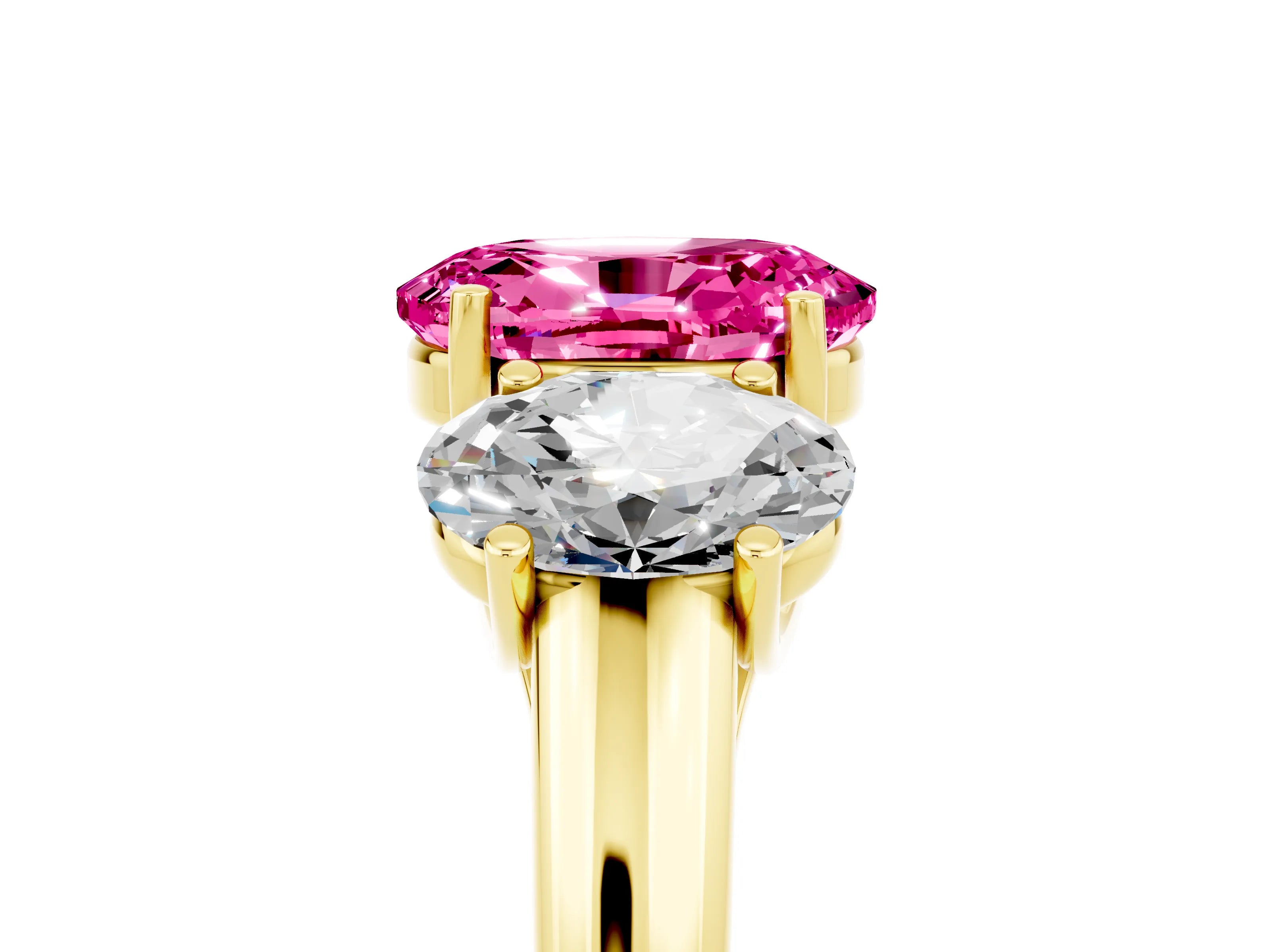 Yellow gold Three-Stone Oval Cut Pink Sapphire Engagement Ring with Prong Setting_5