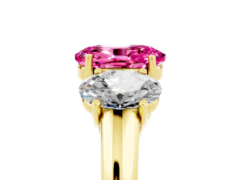 Yellow gold Three-Stone Oval Cut Pink Sapphire Engagement Ring with Prong Setting_5