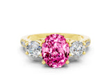 Yellow gold Three-Stone Oval Cut Pink Sapphire Pavé Band with Four-Prong Setting_24