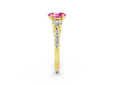 Yellow gold Three-Stone Oval Cut Pink Sapphire Pavé Band with Four-Prong Setting_26