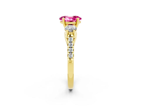 Yellow gold Three-Stone Oval Cut Pink Sapphire Pavé Band with Four-Prong Setting_26