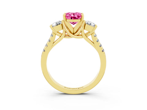 Yellow gold Three-Stone Oval Cut Pink Sapphire Pavé Band with Four-Prong Setting_27