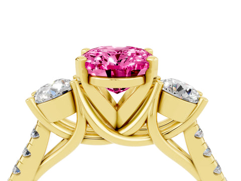 Yellow gold Three-Stone Oval Cut Pink Sapphire Pavé Band with Four-Prong Setting_28