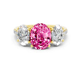 Yellow gold Three-Stone Oval Cut Pink Sapphire Ring with Pavé Band and Prong Setting_36
