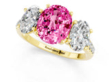 Yellow gold Three-Stone Oval Cut Pink Sapphire Ring with Pavé Band and Prong Setting_37