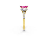 Yellow gold Three-Stone Oval Cut Pink Sapphire Ring with Pavé Band and Prong Setting_38