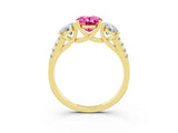 Yellow gold Three-Stone Oval Cut Pink Sapphire Ring with Pavé Band and Prong Setting_39