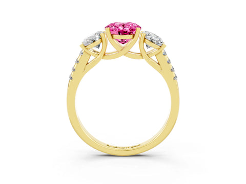 Yellow gold Three-Stone Oval Cut Pink Sapphire Ring with Pavé Band and Prong Setting_39