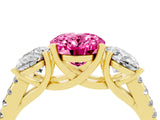 Yellow gold Three-Stone Oval Cut Pink Sapphire Ring with Pavé Band and Prong Setting_40