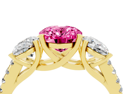 Yellow gold Three-Stone Oval Cut Pink Sapphire Ring with Pavé Band and Prong Setting_40
