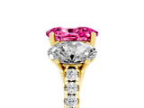 Yellow gold Three-Stone Oval Cut Pink Sapphire Ring with Pavé Band and Prong Setting_41